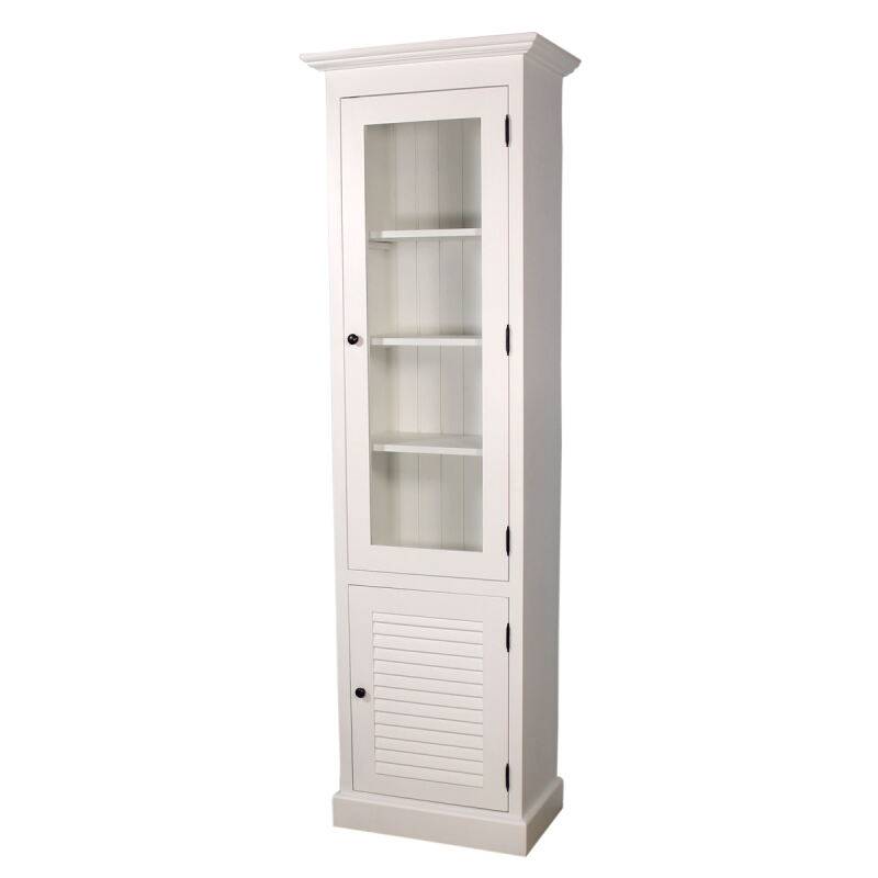 Schmale Vitrine Weiß mit Lamellentür von Möbro Manufacturing
