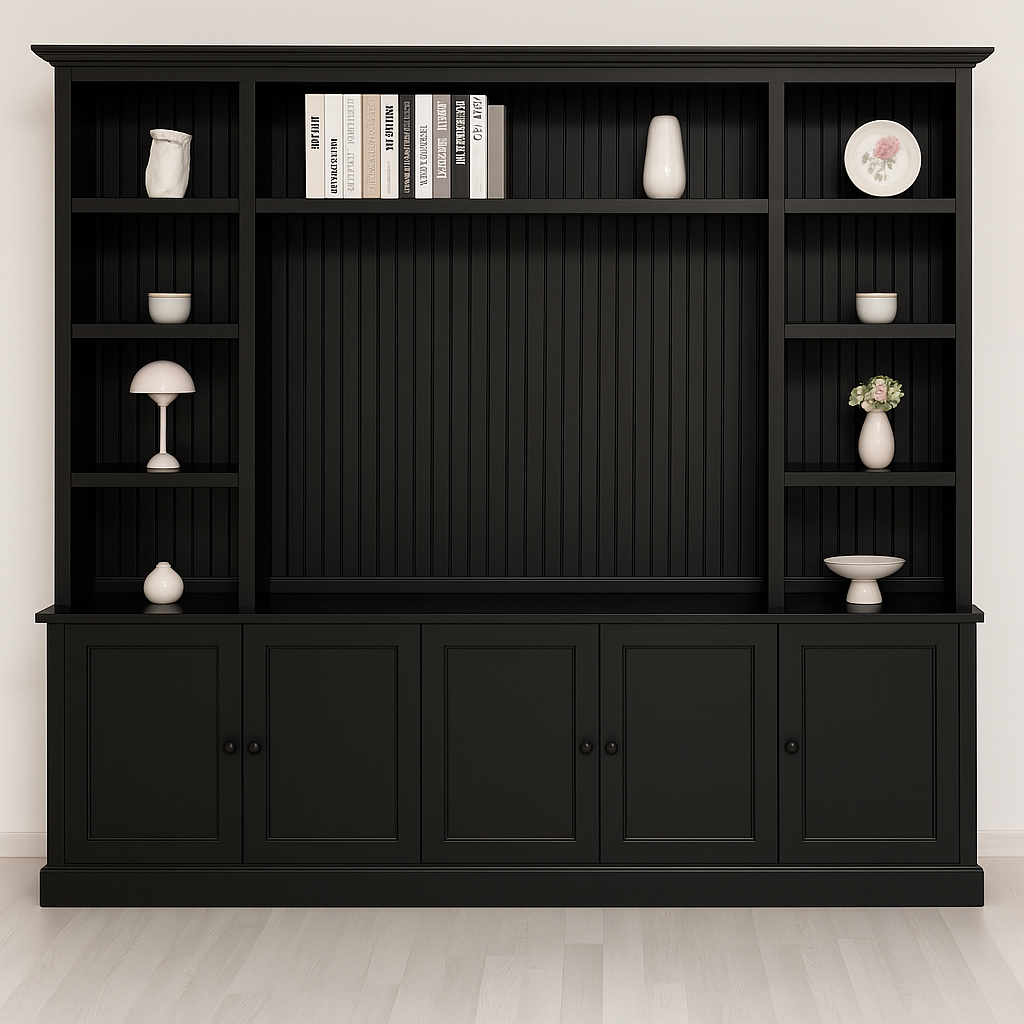 TV-Wohnwand mit Latten-Look in schwarz TV-Wohnwand mit Latten-Look in schwarz von Möbro Manufacturing