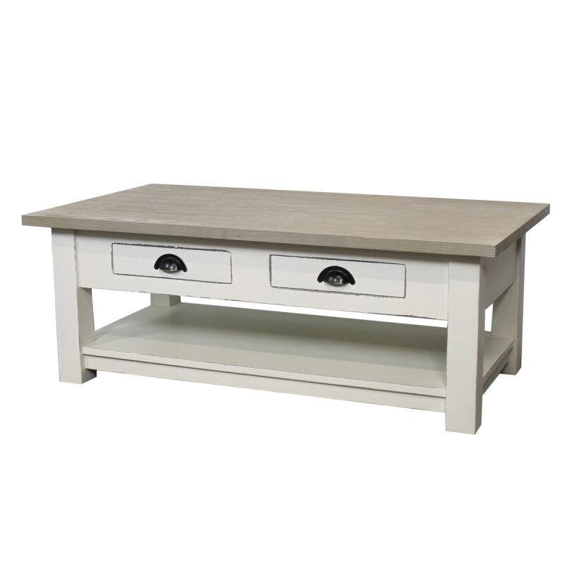 Vintage Couchtisch weiß shabby mit Schubladen von Möbro Manufacturing