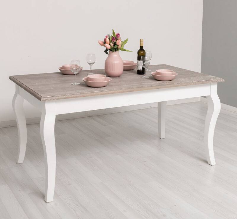 Vintage Esstisch (160cm) geschwungene Beine - Eichenplatte Konfigurator alles frei wählbar von Möbro Manufacturing