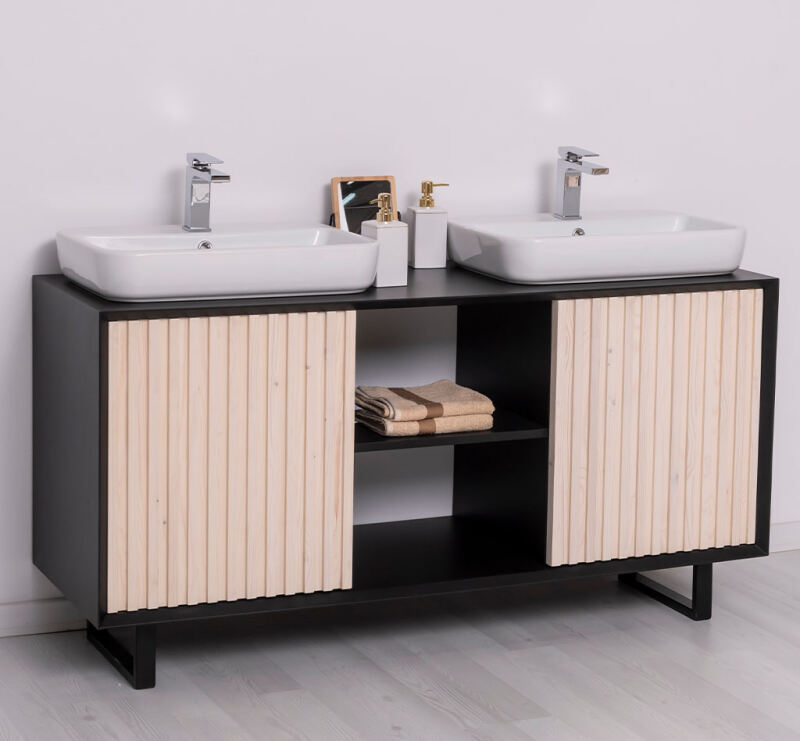 Waschbecken-Unterschrank mit Front in Lamellenoptik Konfigurator alles frei wählbar Waschbecken-Unterschrank mit Front in Lamellenoptik Konfigurator alles frei wählbar von Möbro Manufacturing