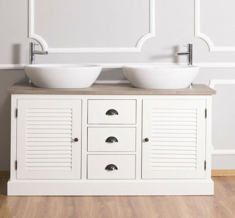 Weißer Doppelwaschtisch mit Unterschrank 150 cm Weißer Doppelwaschtisch mit Unterschrank 150 cm von Möbro Manufacturing