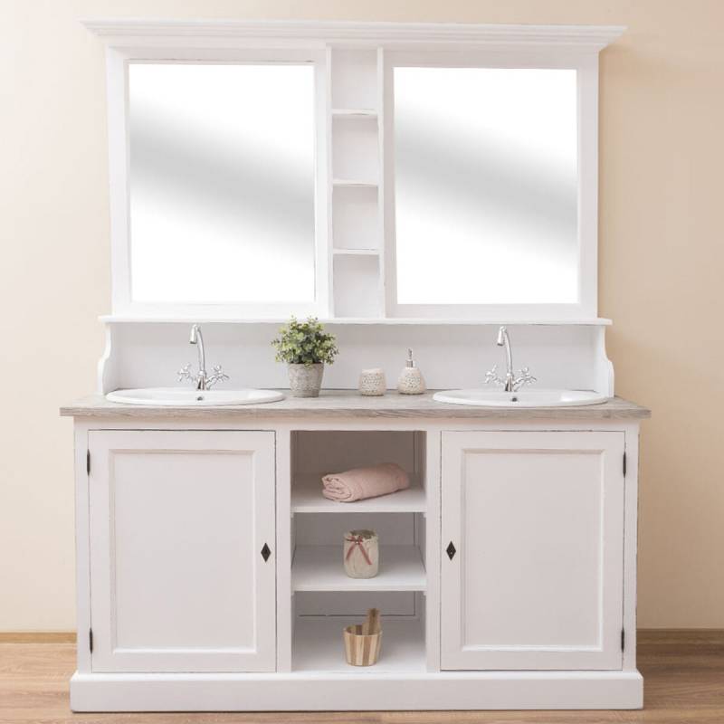 Weißer Doppelwaschtisch mit Unterschrank und Spiegel Vintage von Möbro Manufacturing