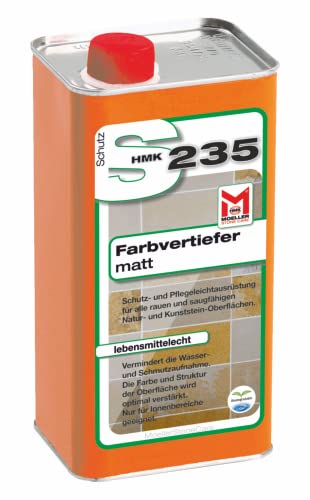 Moeller Stone Care - HMK S235 Farbvertiefer - matt - 1 Liter - Gebrauchsfertige, lösemittelhaltige Versiegelung auf Acrylbasis für raue Natur- und Kunststeine, Betonwerkstein uvm. von Moeller Stone Care