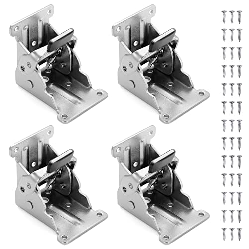 Moendergo 4PCS Tischbein klappbare Klammern, 90° klappbare Möbel Bein Scharniere mit Schrauben, klappbare Scharnier Hardware, Self-Lock Erweiterung zusammenklappbar Regal Halterung (90° Silber) von Moendergo
