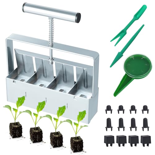Moendergo Manueller Erdballenpresse，2" Bodenblocker Maker mit Säwerkzeugsätze, Pflanzwerkzeug Set zum Pflanzen, Sämling, Kultivierung, Garten Gewächshaus（4PCS) von Moendergo