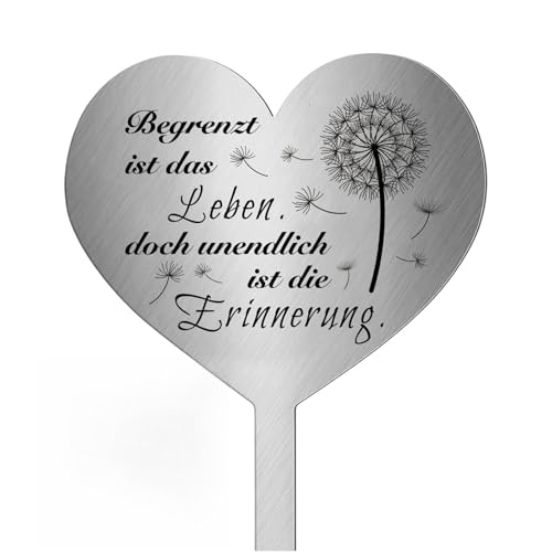 Moerstar Grabstecker Edelstahl Herz, Grabdeko Grabstecker Personalisiert, Wetterfest Frostbestädig Grabschmuck, Grabdekoration Metall Herz, Erinnerung Andenken Dekoherz Trauer (Stil3) von Moerstar