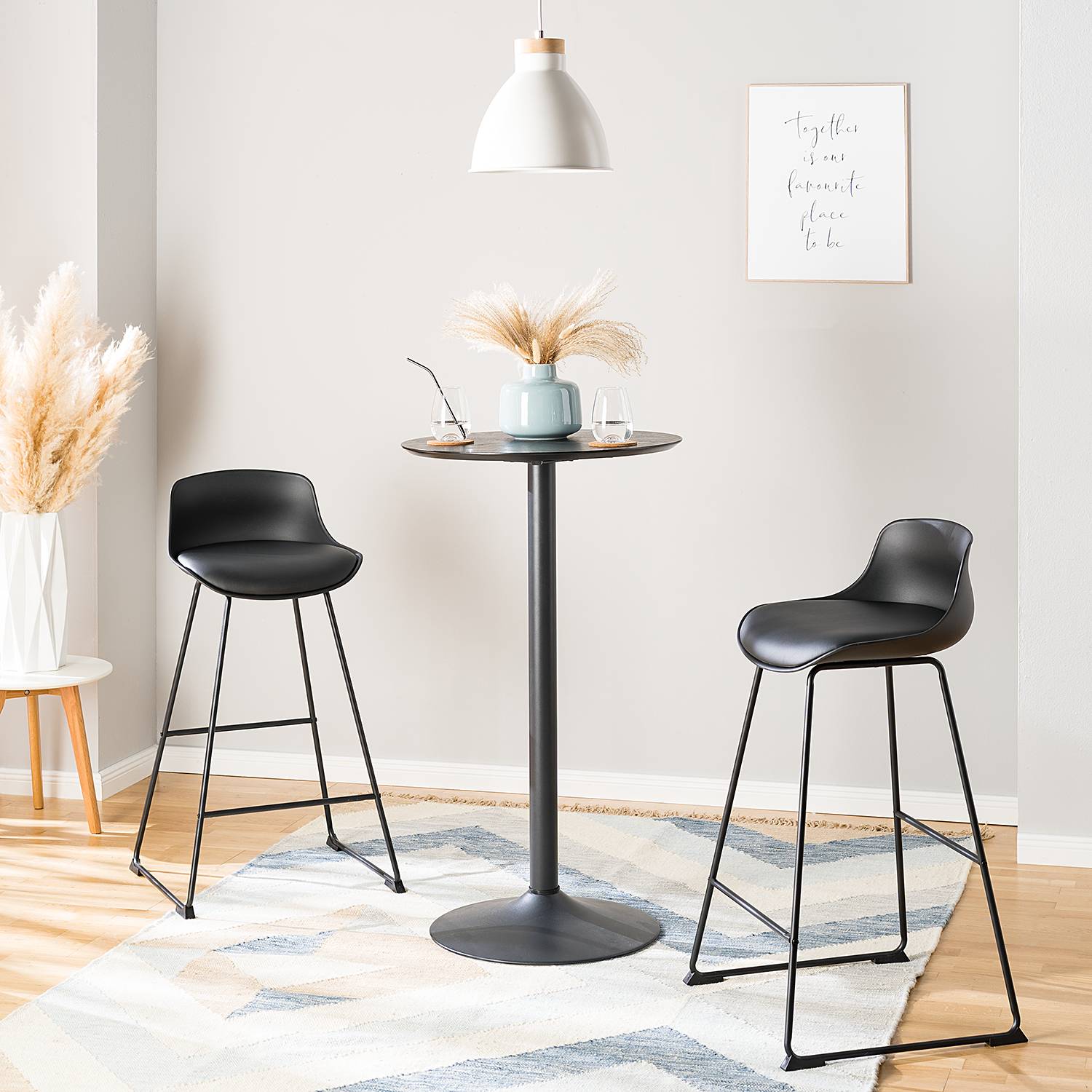 home24 Barstuhl Skelde (2er-Set) 43 x 94 x 49cm Schwarz von home24