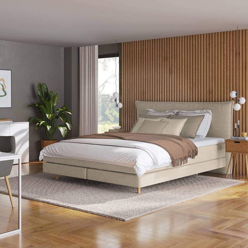 home24 Boxspringbett Klassisch 180 x 200cm Microfaser Orela Beige H2 von home24