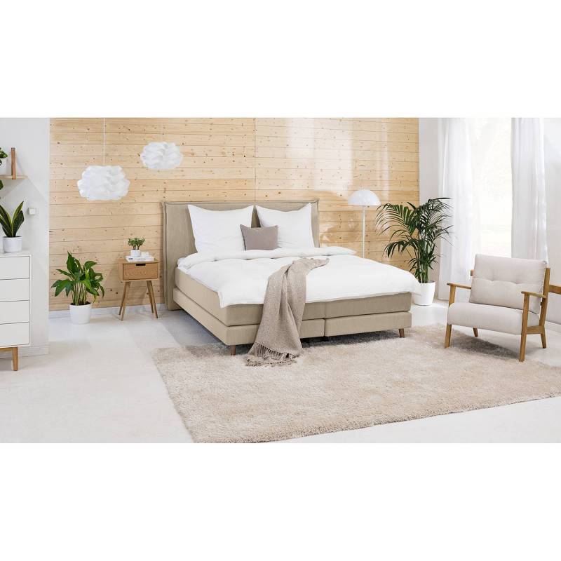home24 Boxspringbett Klassisch 180 x 200cm Webstoff Meara Beige H3 von home24
