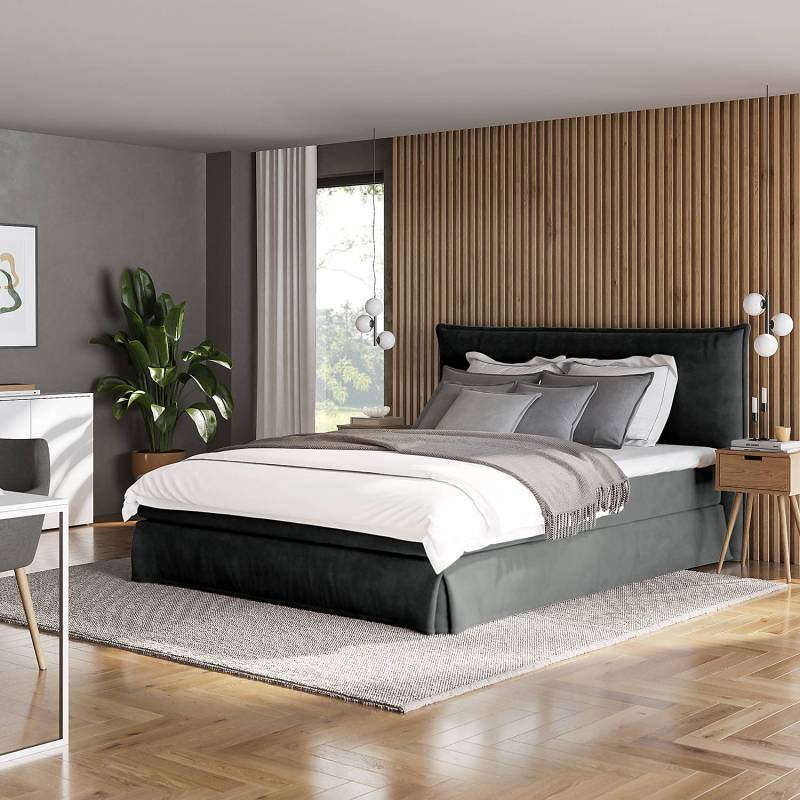 home24 Boxspringbett AVELLINO mit Husse 180 x 200cm Samt Vaia Grau H2 von home24