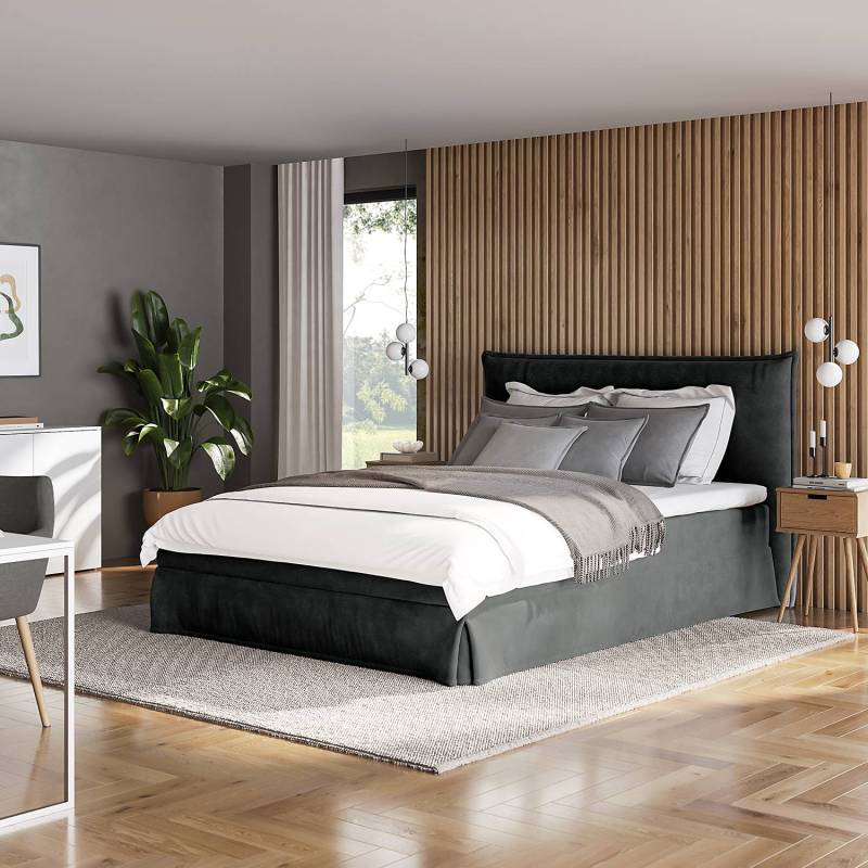 home24 Boxspringbett AVELLINO mit Husse 160 x 200cm Samt Vaia Grau H2 von home24