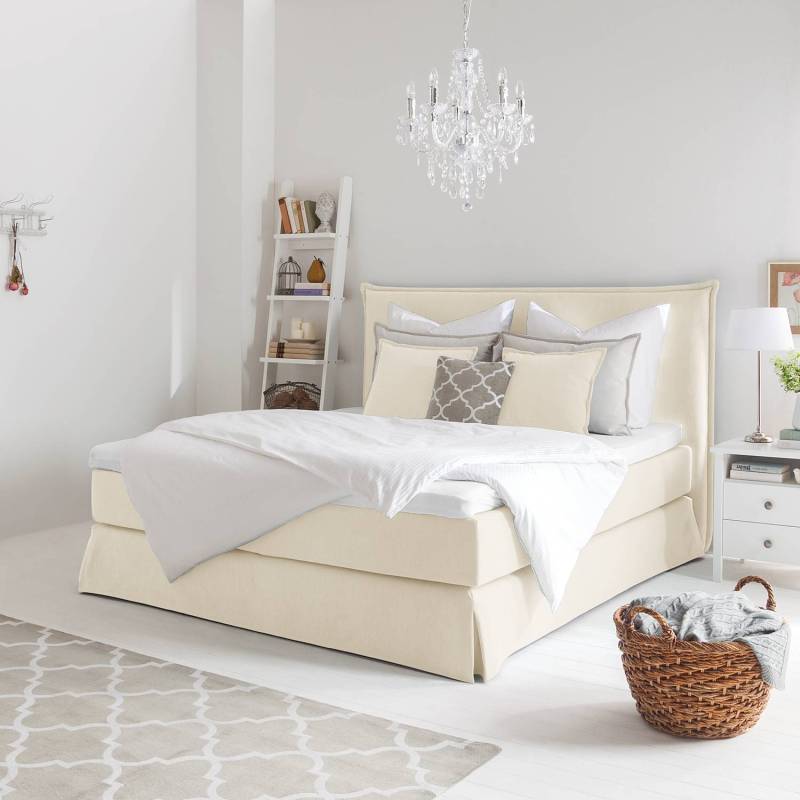 home24 Boxspringbett AVELLINO mit Husse 180 x 200cm Webstoff Meara Grau H3 von home24