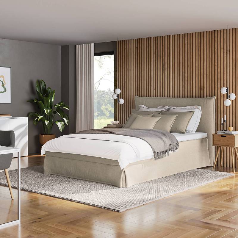 home24 Boxspringbett AVELLINO mit Husse 140 x 200cm Microfaser Orela Beige H2 von home24