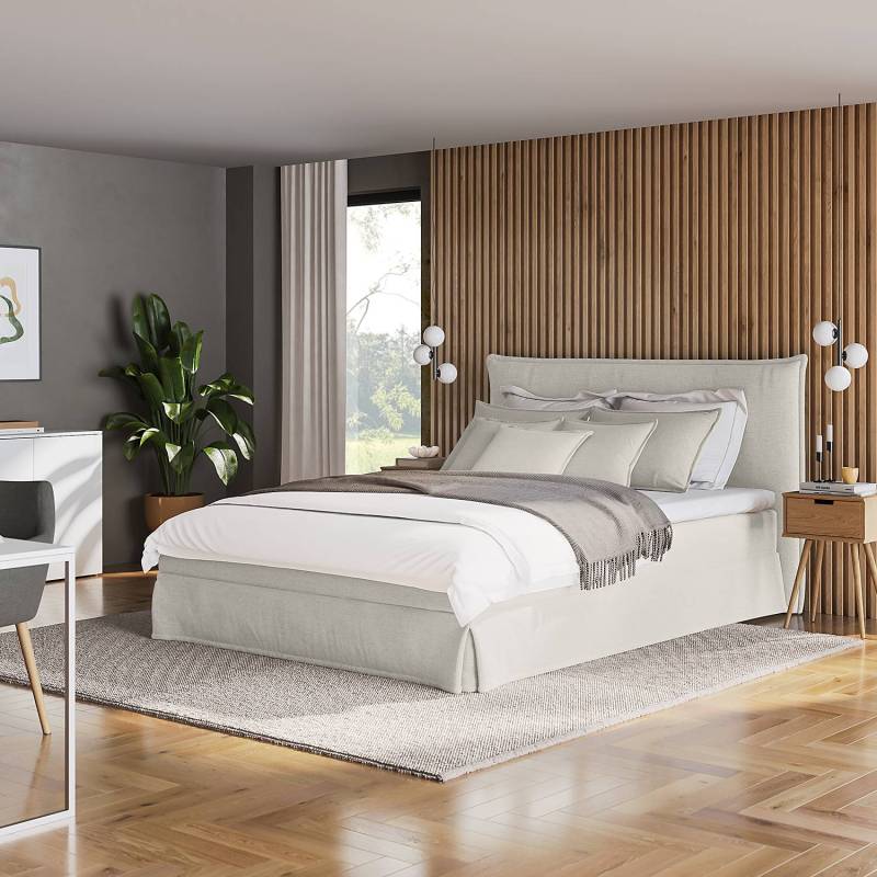 home24 Boxspringbett AVELLINO mit Husse 180 x 200cm Microfaser Orela Grau H3 von home24