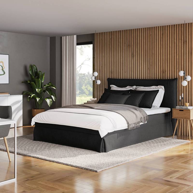 home24 Boxspringbett AVELLINO mit Husse 180 x 200cm Microfaser Orela Schwarz H2 von home24