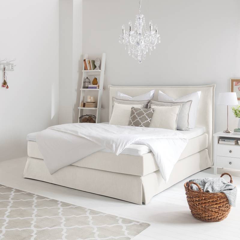home24 Boxspringbett AVELLINO mit Husse 140 x 200cm Webstoff Meara Grau H3 von home24