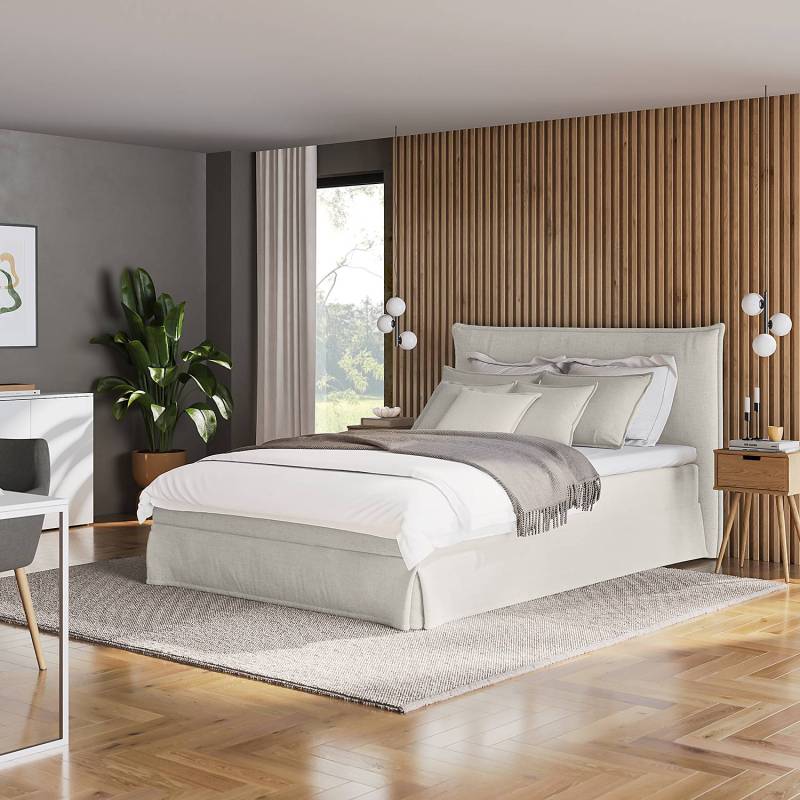 home24 Boxspringbett AVELLINO mit Husse 140 x 200cm Microfaser Orela Grau H2 von home24