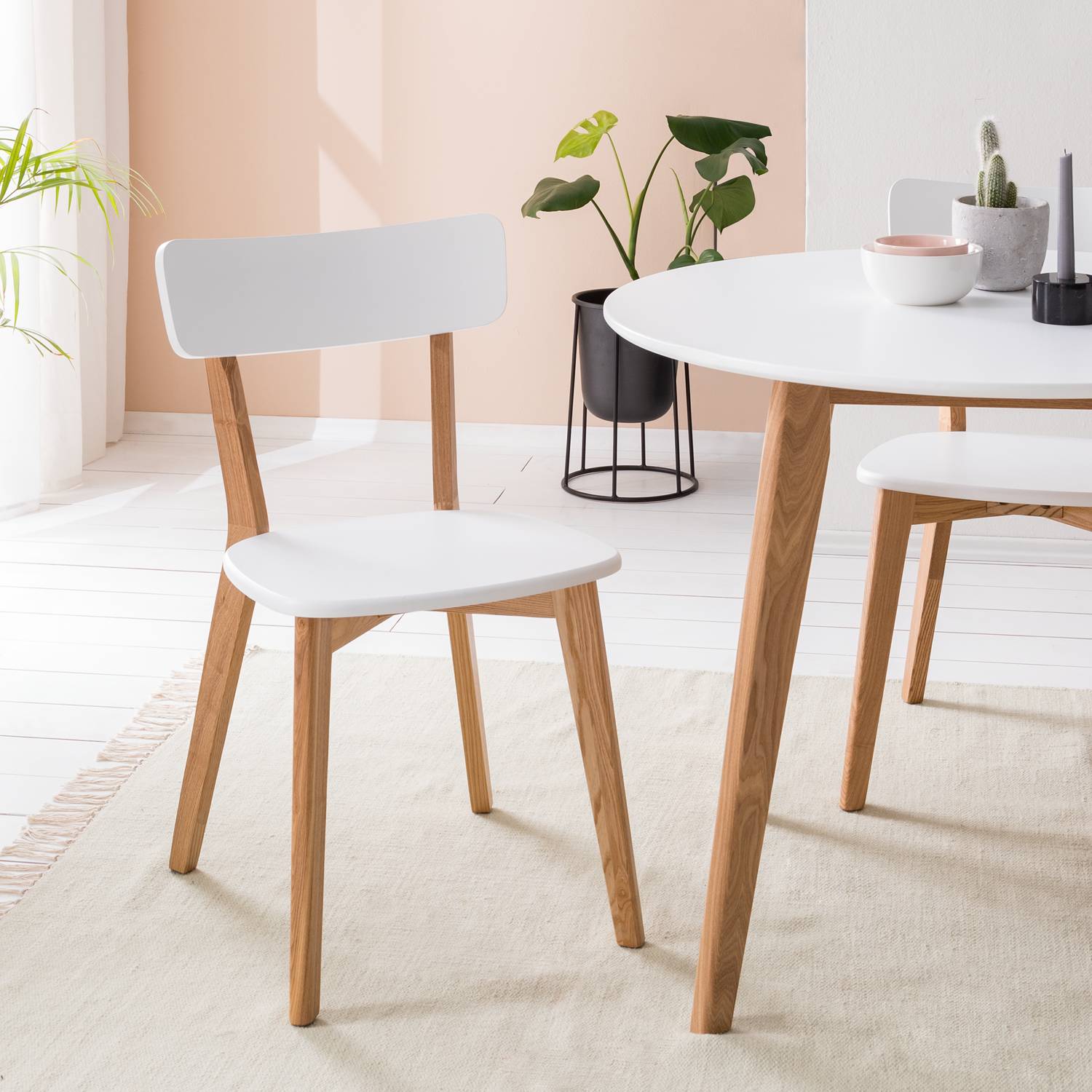 home24 Esszimmerstuhl Rob 2er-Set 45 x 79 x 53cm Weiß/Weiß von home24