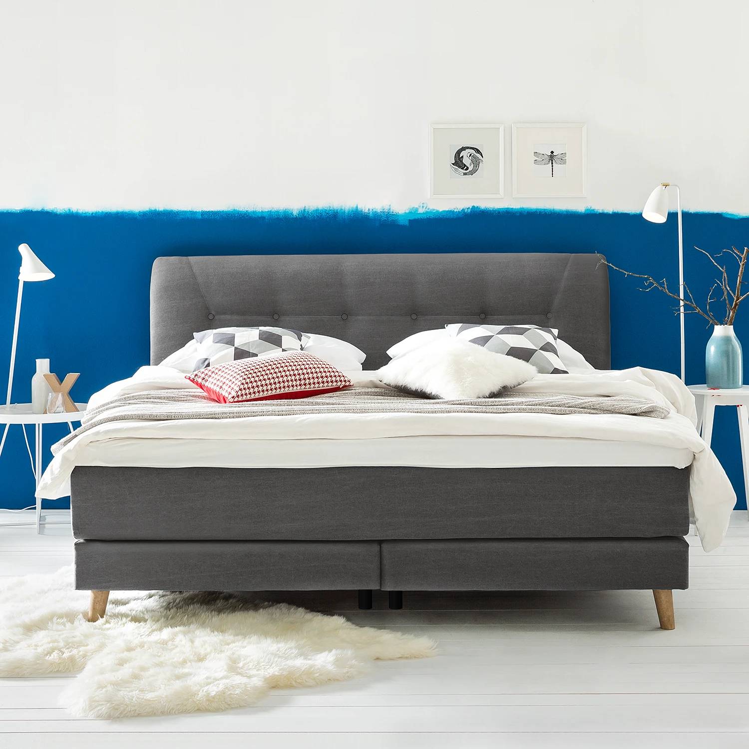 Mørteens Boxspringbett Mälby 140x200 cm Webstoff Anthrazit mit Matratze/Topper von Mørteens