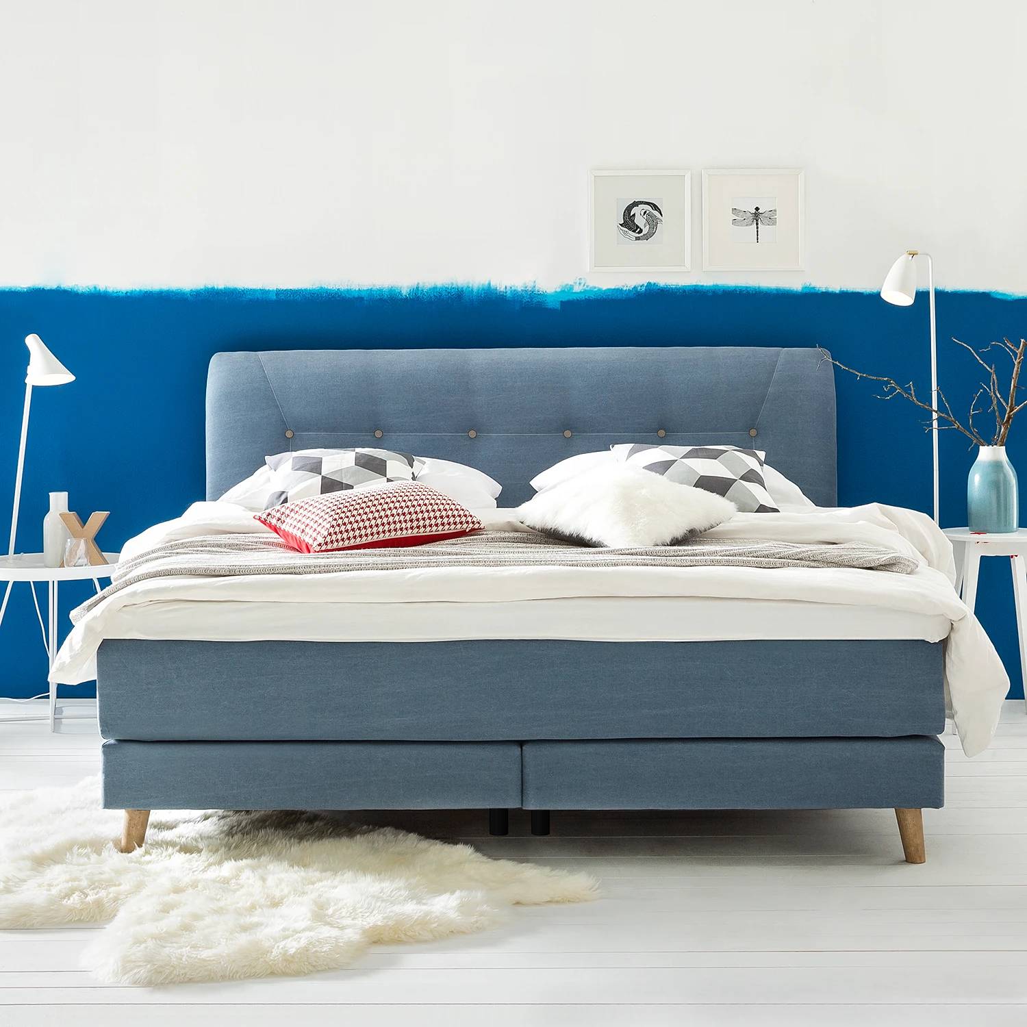 Mørteens Boxspringbett Mälby 160x200 cm Webstoff Matt Hellblau mit Matratze/Topper Mørteens Boxspringbett Mälby 160x200 cm Webstoff Matt Hellblau mit Matratze/Topper von Mørteens
