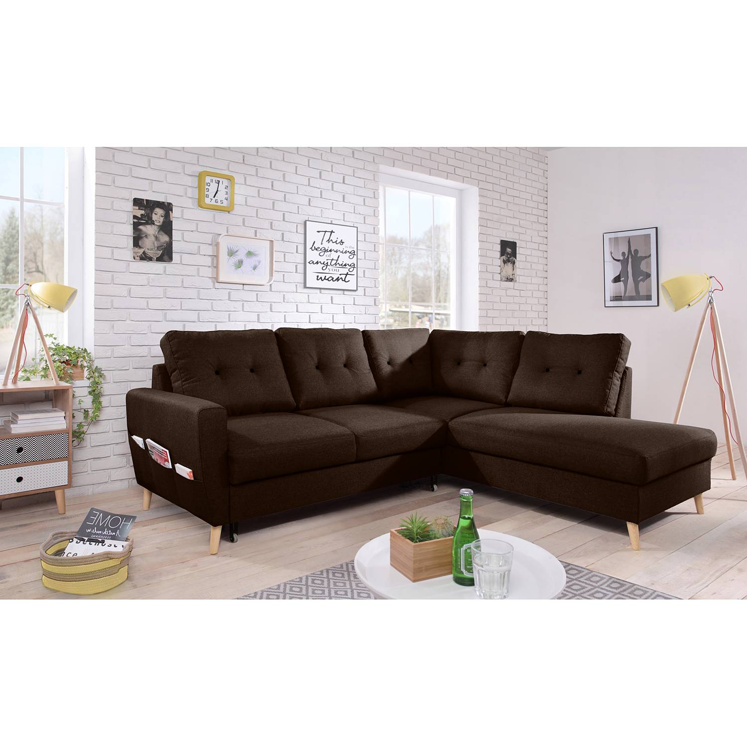 Mørteens Ecksofa Sola II Dunkelbraun Webstoff 230x90x198 cm mit Schlaffunktion von Mørteens