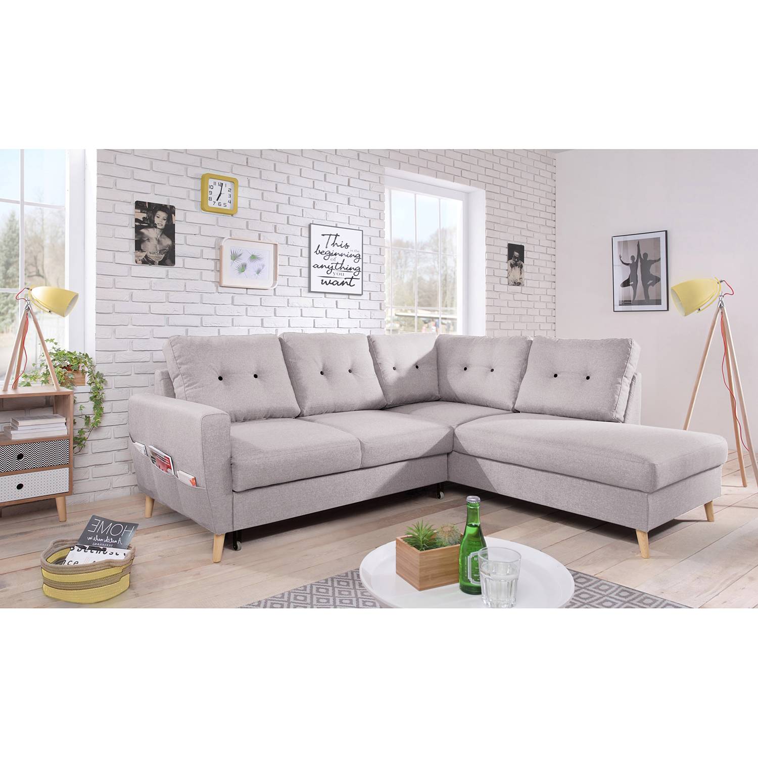 Mørteens Ecksofa Sola II Grau/Hellrose Webstoff 230x90x198 cm mit Schlaffunktion von Mørteens