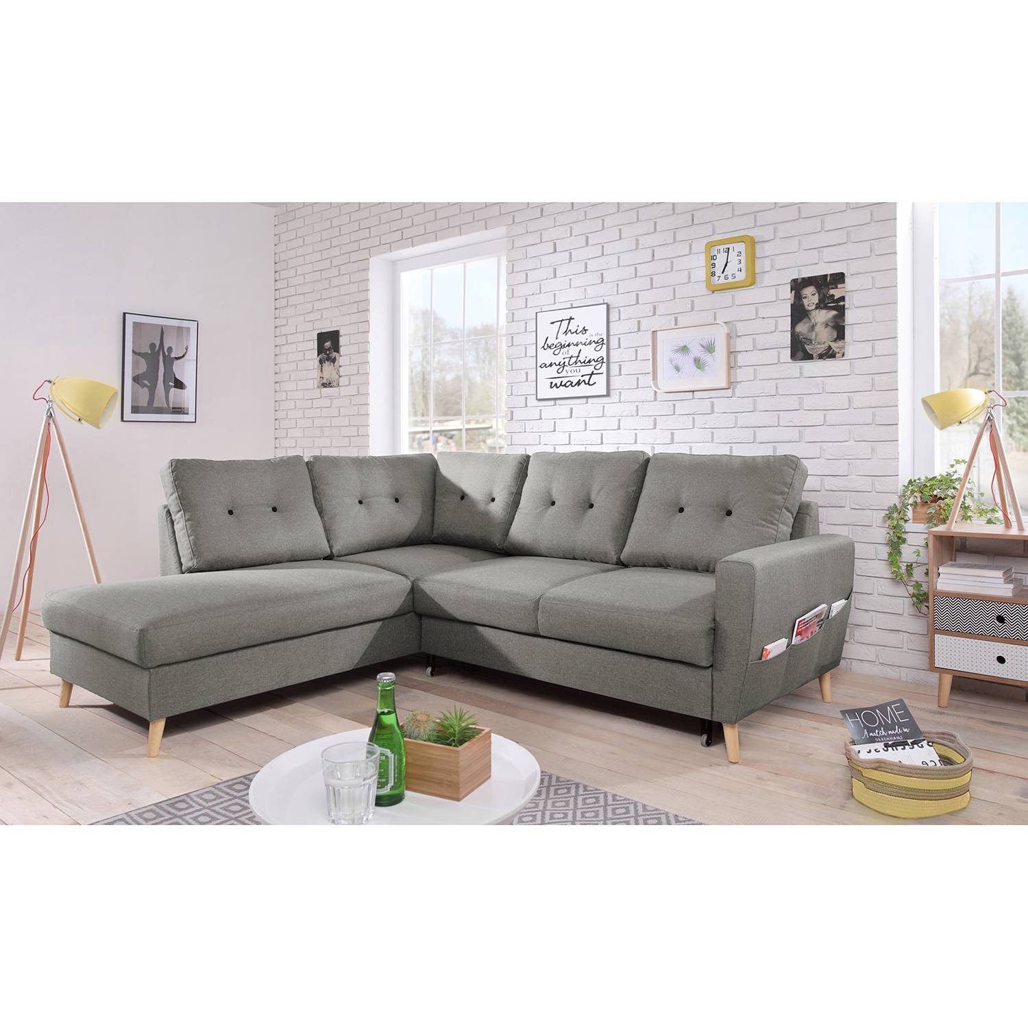 Mørteens Ecksofa Sola II Grau Webstoff 230x90x198 cm mit Schlaffunktion von Mørteens