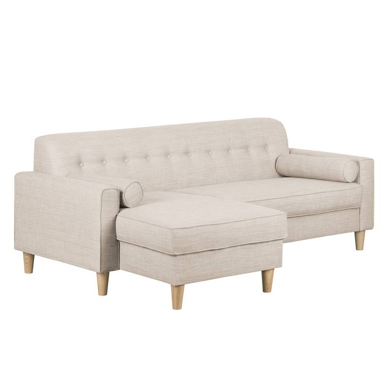 home24 Ecksofa I Webstoff Grau/Lichtgrau Stoff Meda 202 x 79 x 135cm Longchair davorstehend links Skandi von home24