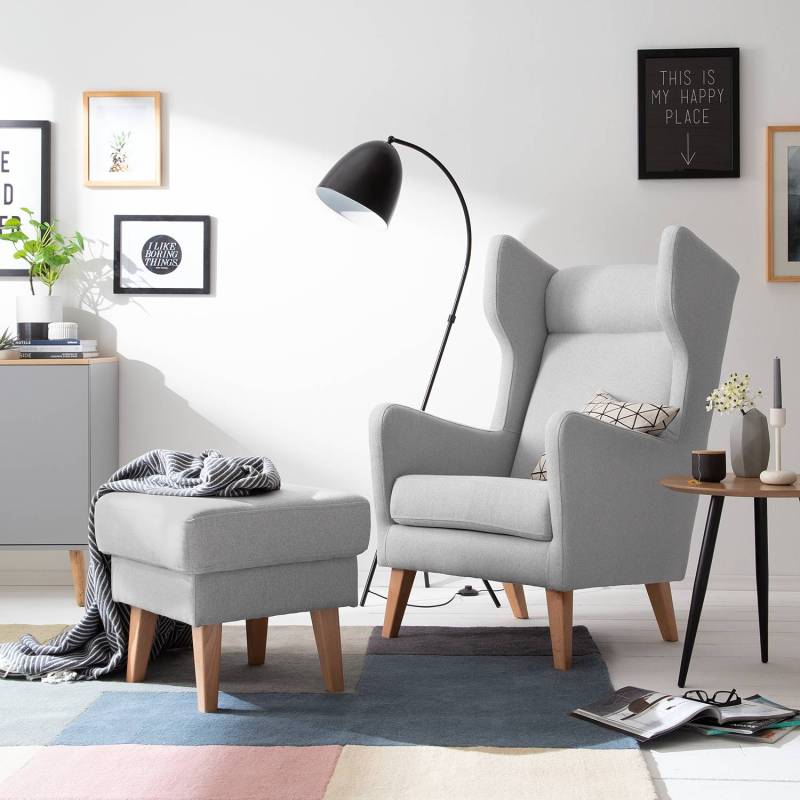 home24 Ohrensessel Filz Grau/Kies Webstoff ohne Hocker 66 x 110 x 87cm von home24