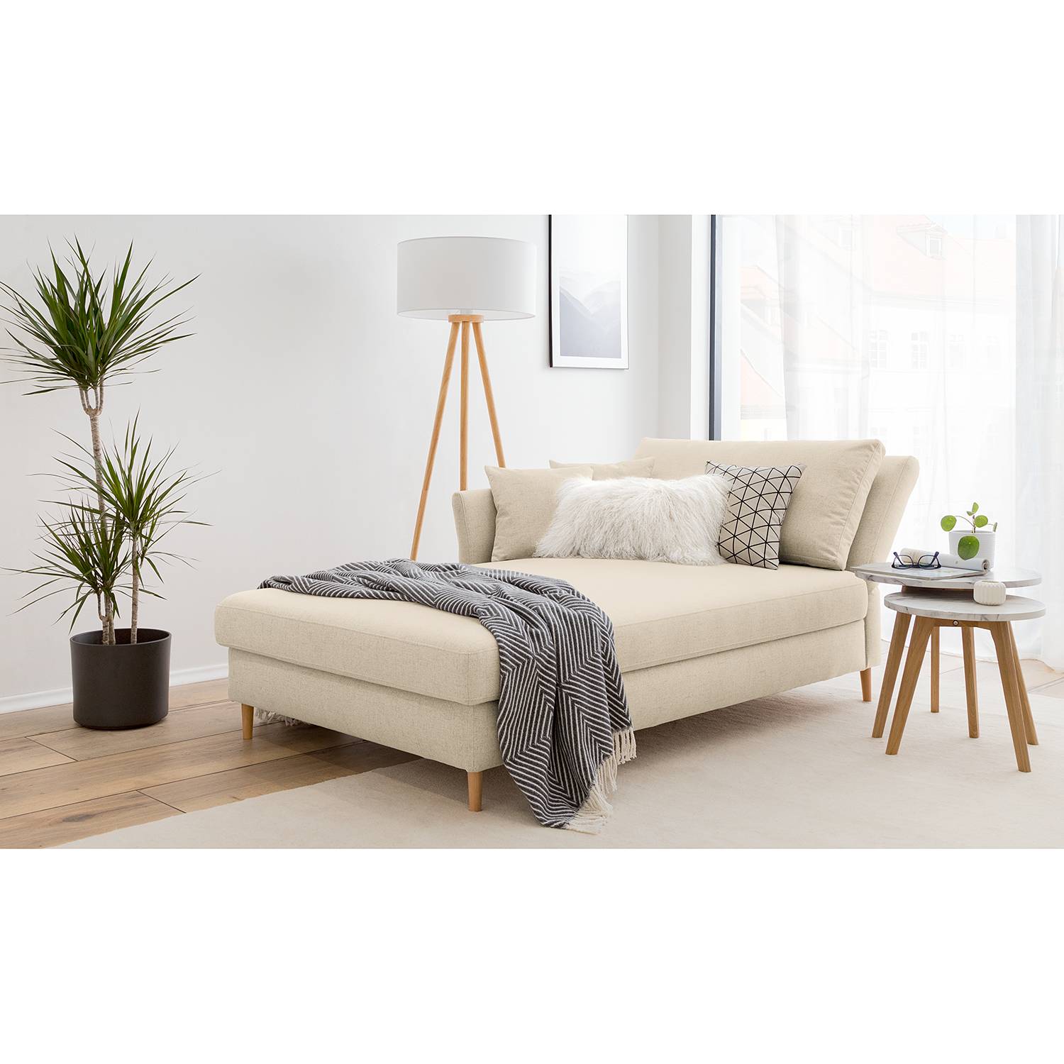 Mørteens Recamiere Hillarys II Creme Webstoff 101x44x220 cm mit Bettkasten von Mørteens