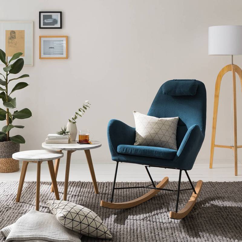 home24 Schaukelsessel Harpster Blau/Marineblau Webstoff 70 x 96 x 83cm von home24
