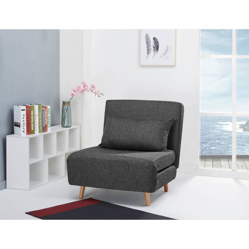 home24 Schlafsessel Grau/Dunkelgrau Webstoff Nims Buche Hell 77 x 81 x 90cm von home24