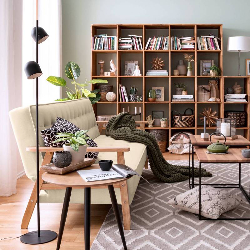 home24 Schlafsofa MID CENTURY Beige/Kaschmir Webstoff Celia 204 x 85 x 86cm mit Schlaffunktion Retro von home24