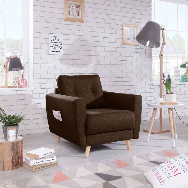 home24 Sessel Braun/Dunkelbraun Webstoff Luba 80 x 90 x 87cm von home24