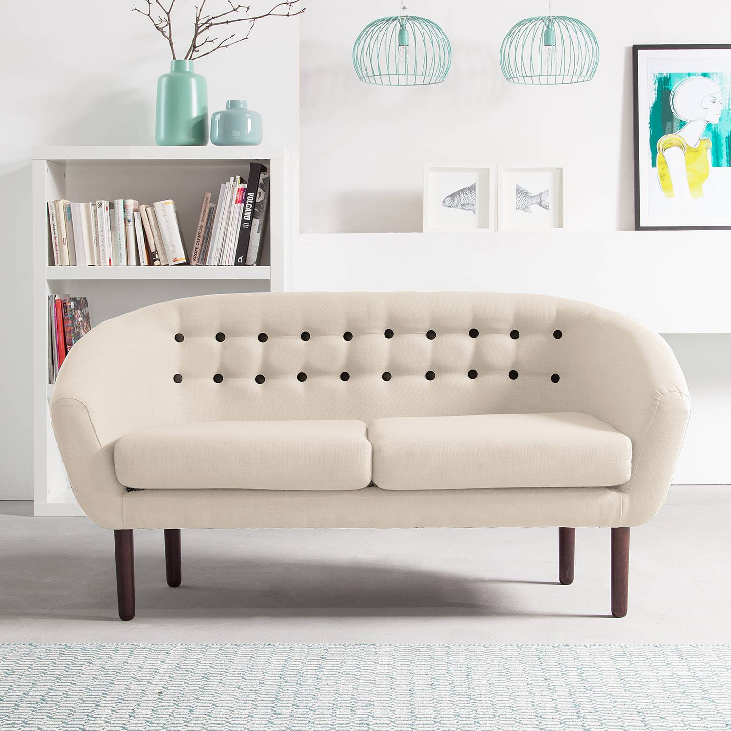 home24 Sofa 2-Sitzer Webstoff Beige/Beige Webstoff 148 x 76 x 67cm Skandi von home24