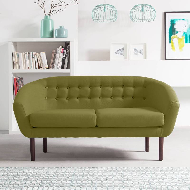 home24 Sofa 2-Sitzer Webstoff Grün/Olivgrün Webstoff 148 x 76 x 67cm Retro von home24