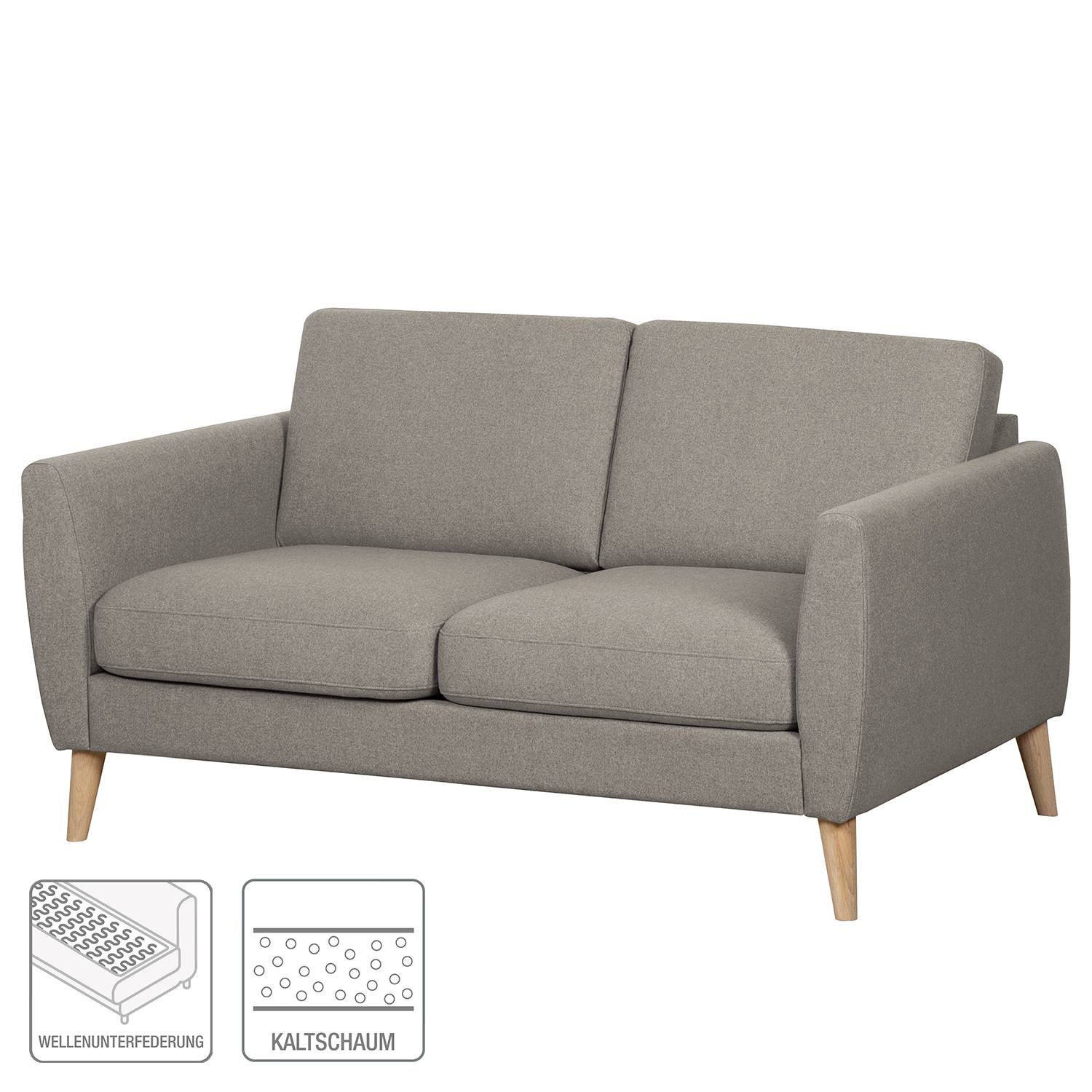 home24 Sofa Kustavi 2 -Sitzer Beige/Beige Strukturstoff 160 x 80 x 86cm Skandi von home24