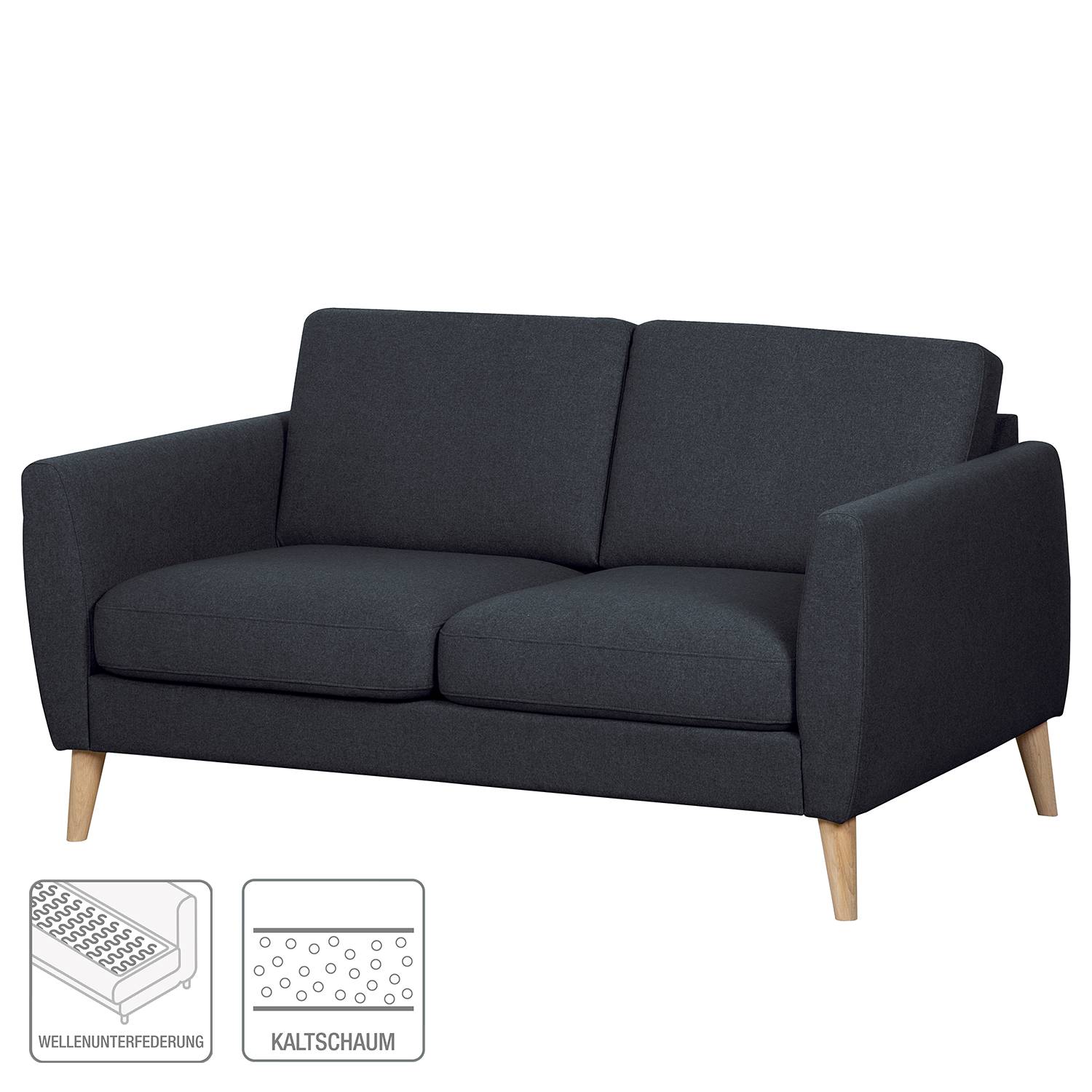 home24 Sofa Kustavi 2 -Sitzer Blau/Dunkelblau Strukturstoff 160 x 80 x 86cm Skandi von home24