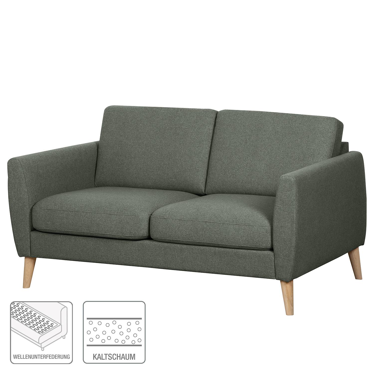 home24 Sofa Kustavi 2 -Sitzer Grau/Grau Strukturstoff 160 x 80 x 86cm Skandi von home24