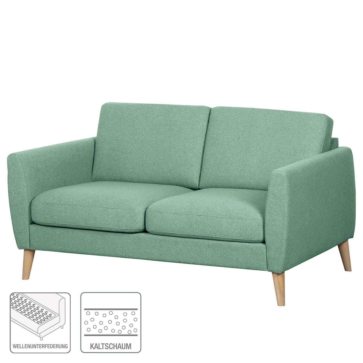 home24 Sofa Kustavi 2 -Sitzer Grün/Mintgrün Strukturstoff 160 x 80 x 86cm Skandi von home24