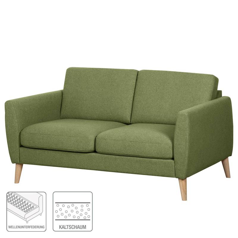 home24 Sofa Kustavi 2 -Sitzer Grün/Olivgrün Strukturstoff 160 x 80 x 86cm Skandi von home24