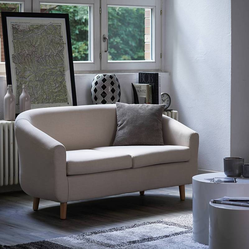 home24 Sofa Little 2-Sitzer Beige/Beige Webstoff 140 x 74 x 74cm Skandi von home24