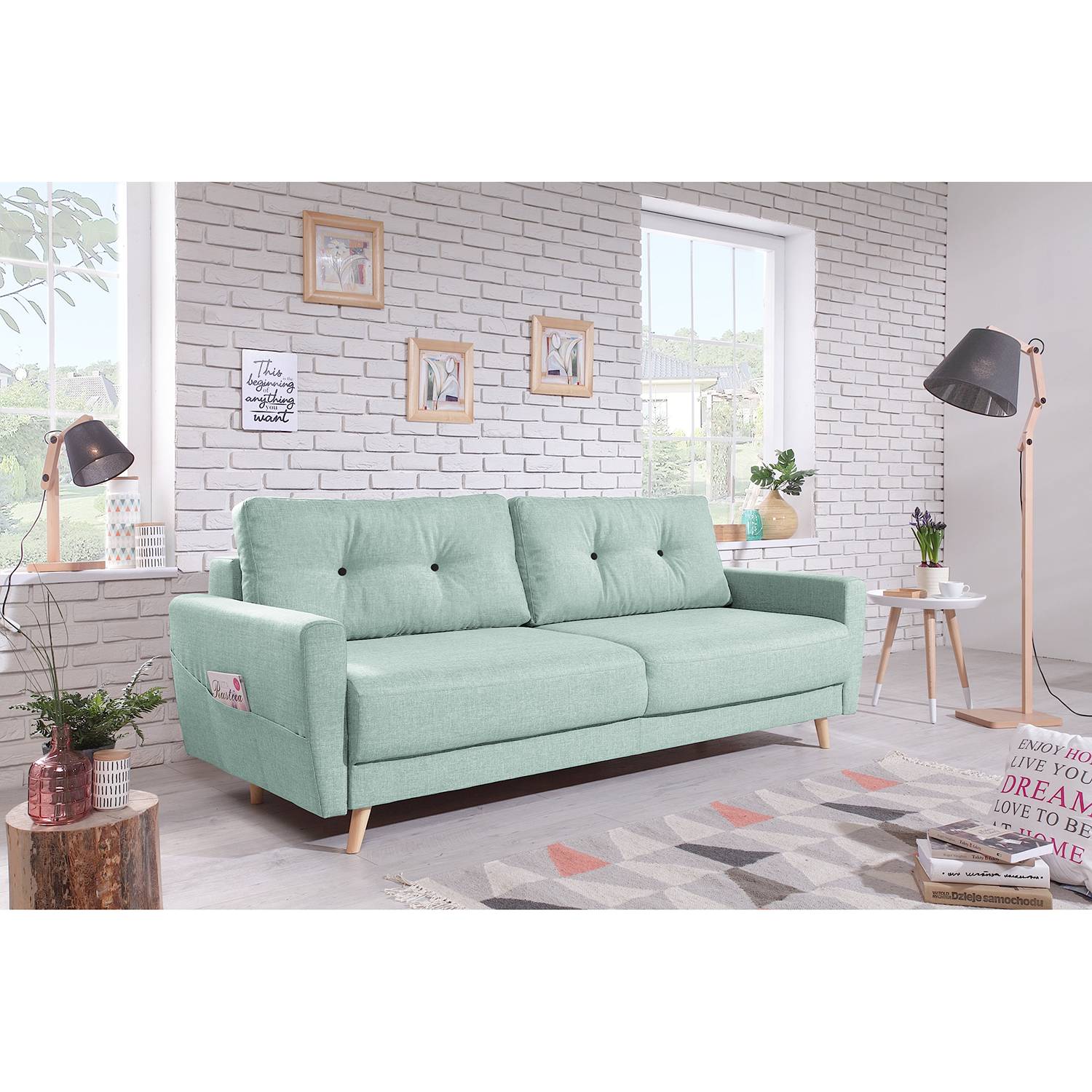 Mørteens Sofa Sola 3-Sitzer Mintgrau Webstoff 215x90x90 cm von Mørteens