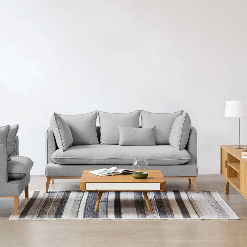 home24 Sofa Sulviken 3-Sitzer Webstoff Grau Stoff Dona 187 x 98 x 85cm Skandi von home24