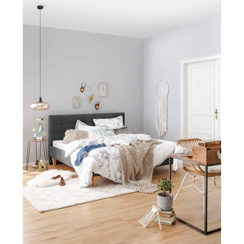 home24 Polsterbett Stensborg 160 x 200cm Strukturstoff Grau/Anthrazit ohne Lattenrost & Matratze von home24