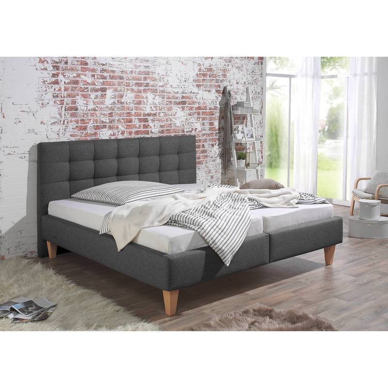 home24 Polsterbett Stensborg 180 x 200cm Strukturstoff Grau/Anthrazit ohne Lattenrost & Matratze von home24