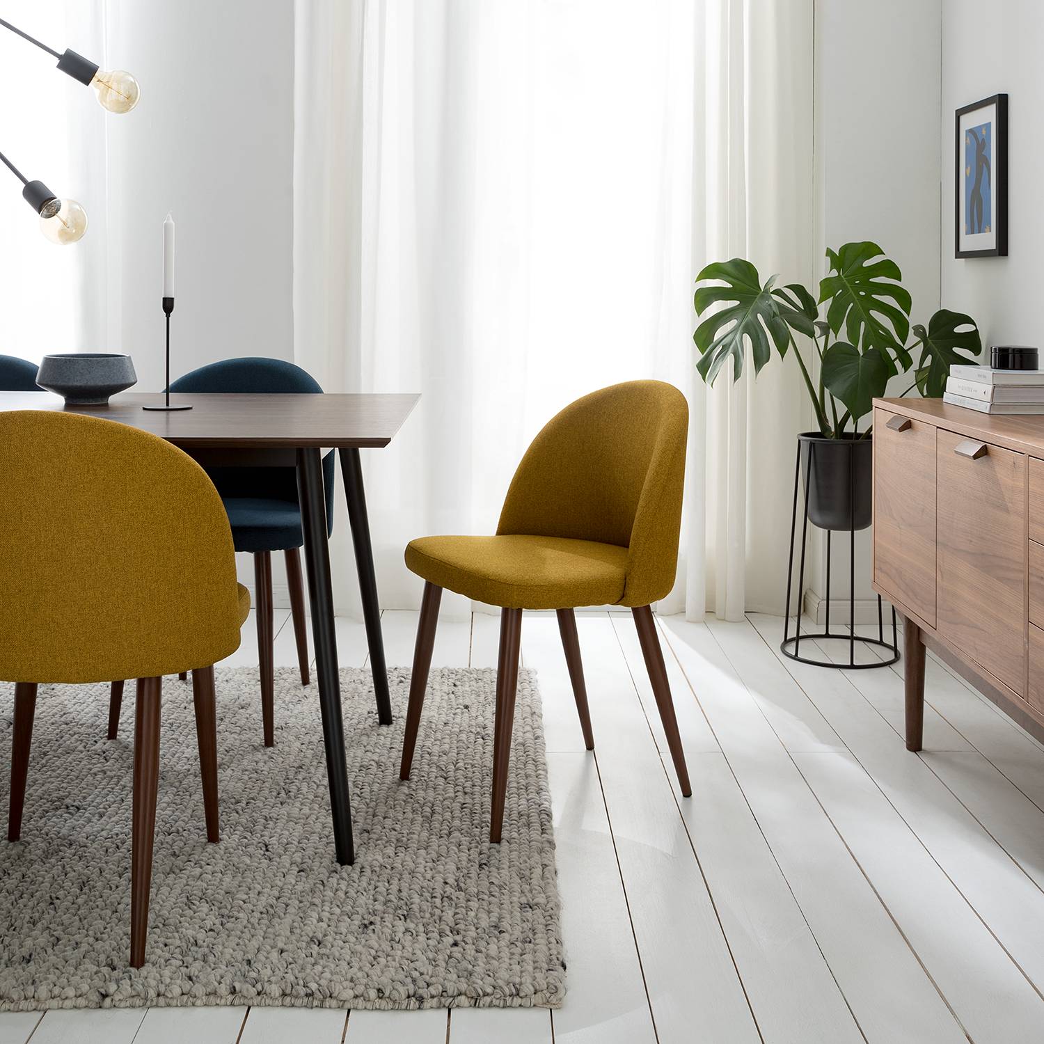 home24 Polsterstuhl Jacklin III 2er-Set 49 x 79 x 52cm Gelb/Senfgelb von home24