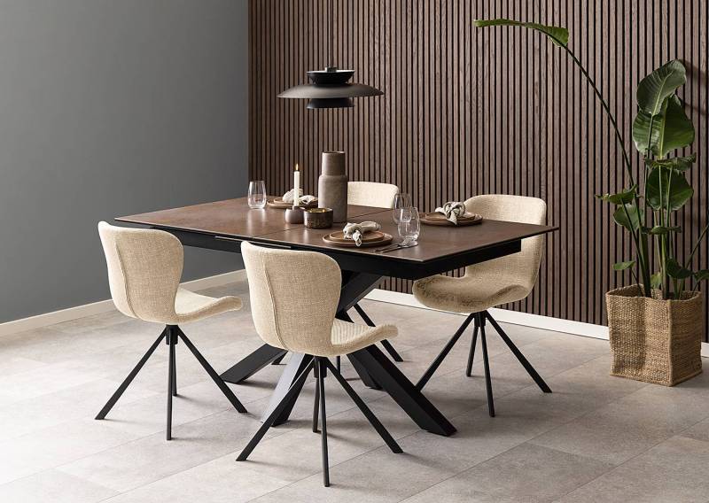 home24 Drehbarer Polsterstuhl 2er-Set 47 x 81 x 53cm Strukturstoff Badia: Beige Beige von home24