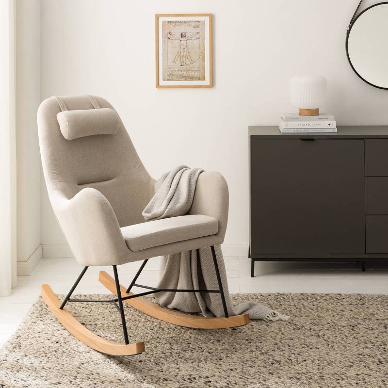 home24 Schaukelsessel Harpster Braun/Beige/Cappuccino Webstoff 70 x 102 x 83cm von home24